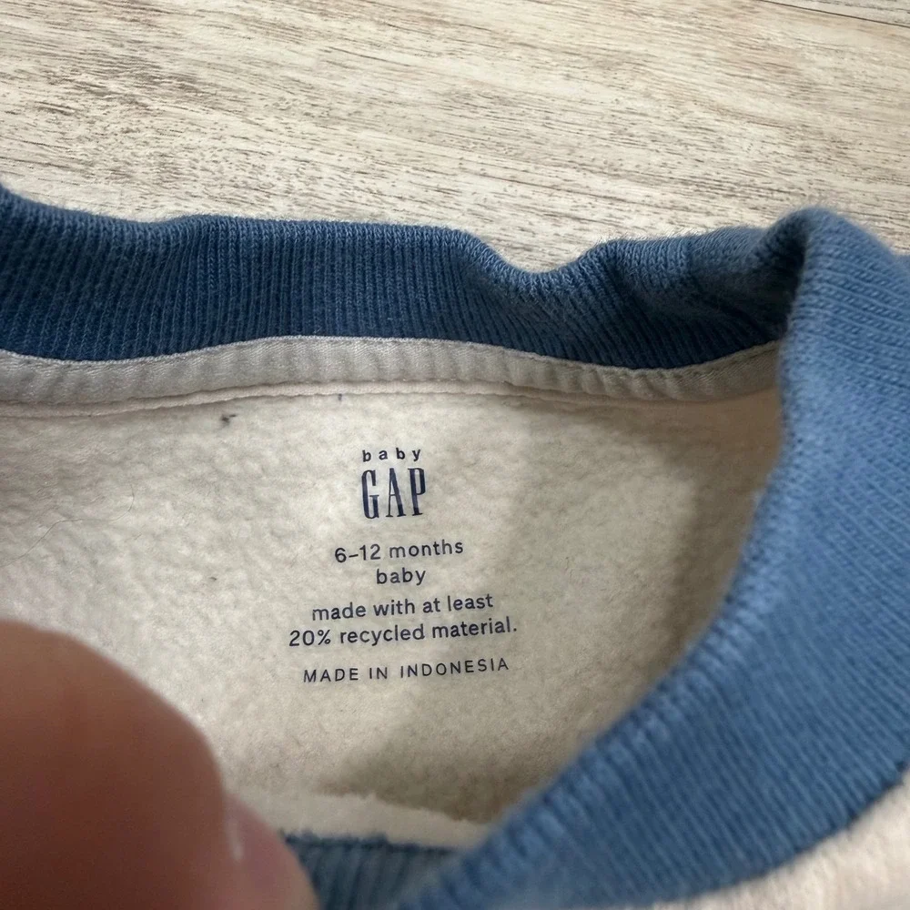 Baby Gap Colorblock Brannan Bear Sweatshirt Cream Blue Brown 6-12 Months